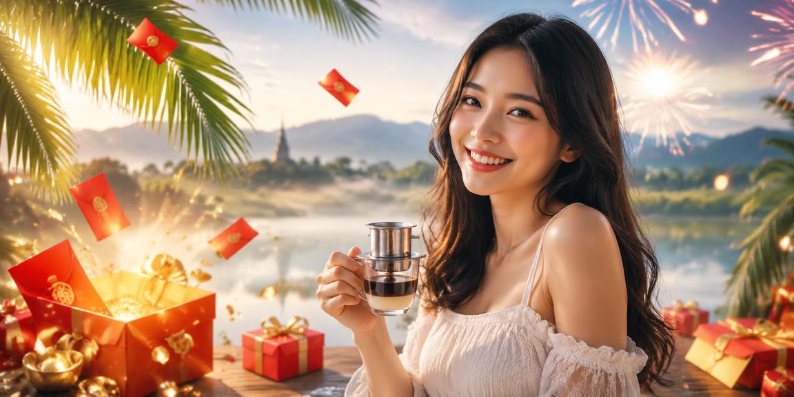 Phong bì đỏ khuyến mãi casino Việt Nam bên tách cà phê Đà Lạt